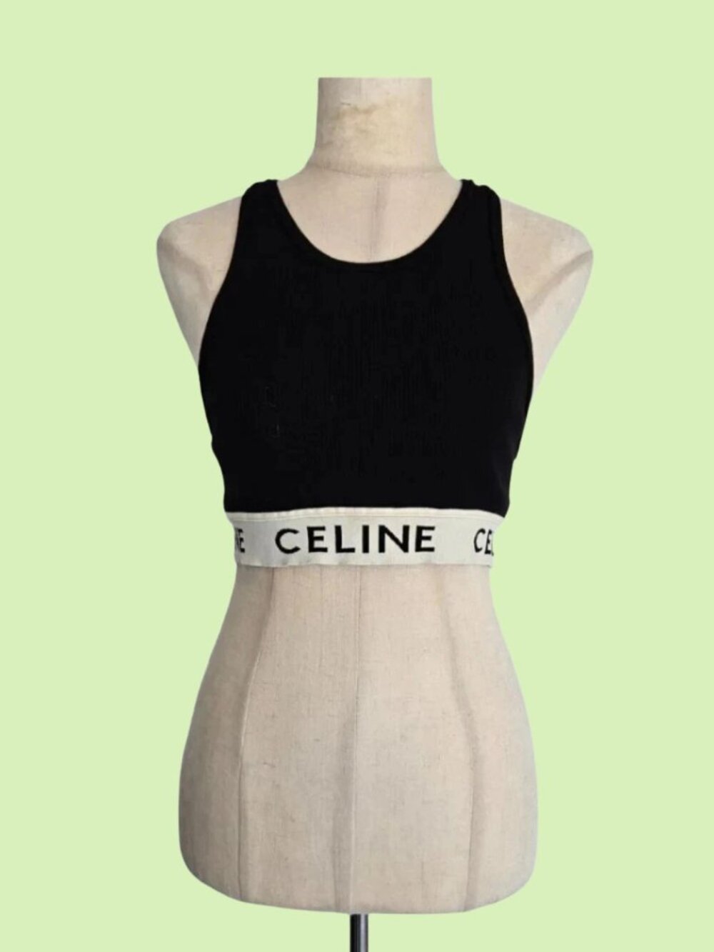Celine Black Rib Knit Logo Detail Crop Tank Top By Hedi Slimane